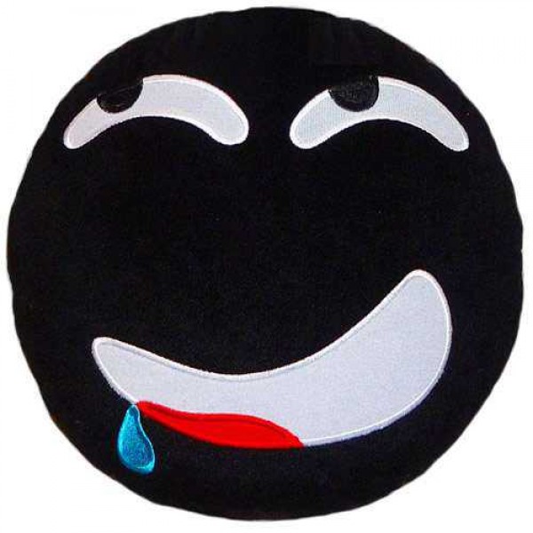 Soft Smiley Emoticon Black Round Cushion Pillow Stuffed Plush Toy Doll (Yummy Yum)